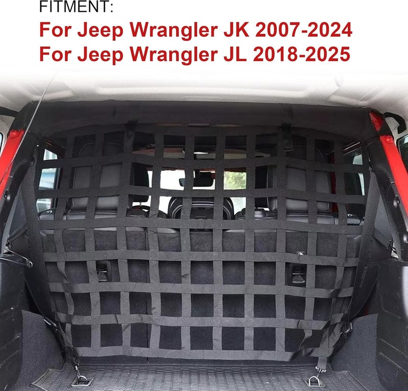 G Dog Barrier Rear Cargo Net Compatible with Jeep Wrangler Accessories JK JL Unlimited Sahara 4-Door 2007-2025, Safety Mesh Pet Divider for Medium, Large Pets, Easy to Install - Image 2